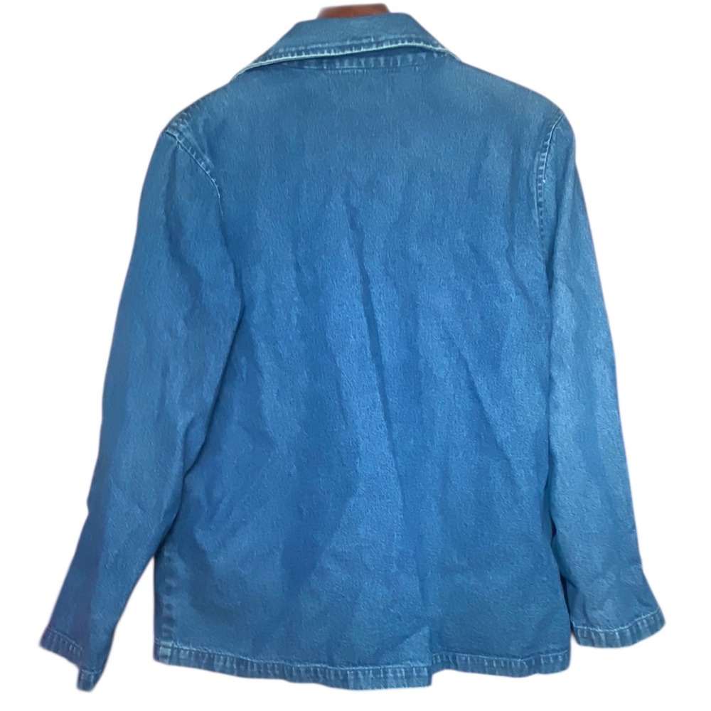 Tudor Court Haband Womens Blue Denim Floral Embroidered Blazer Jacket Large - Picture 2 of 9